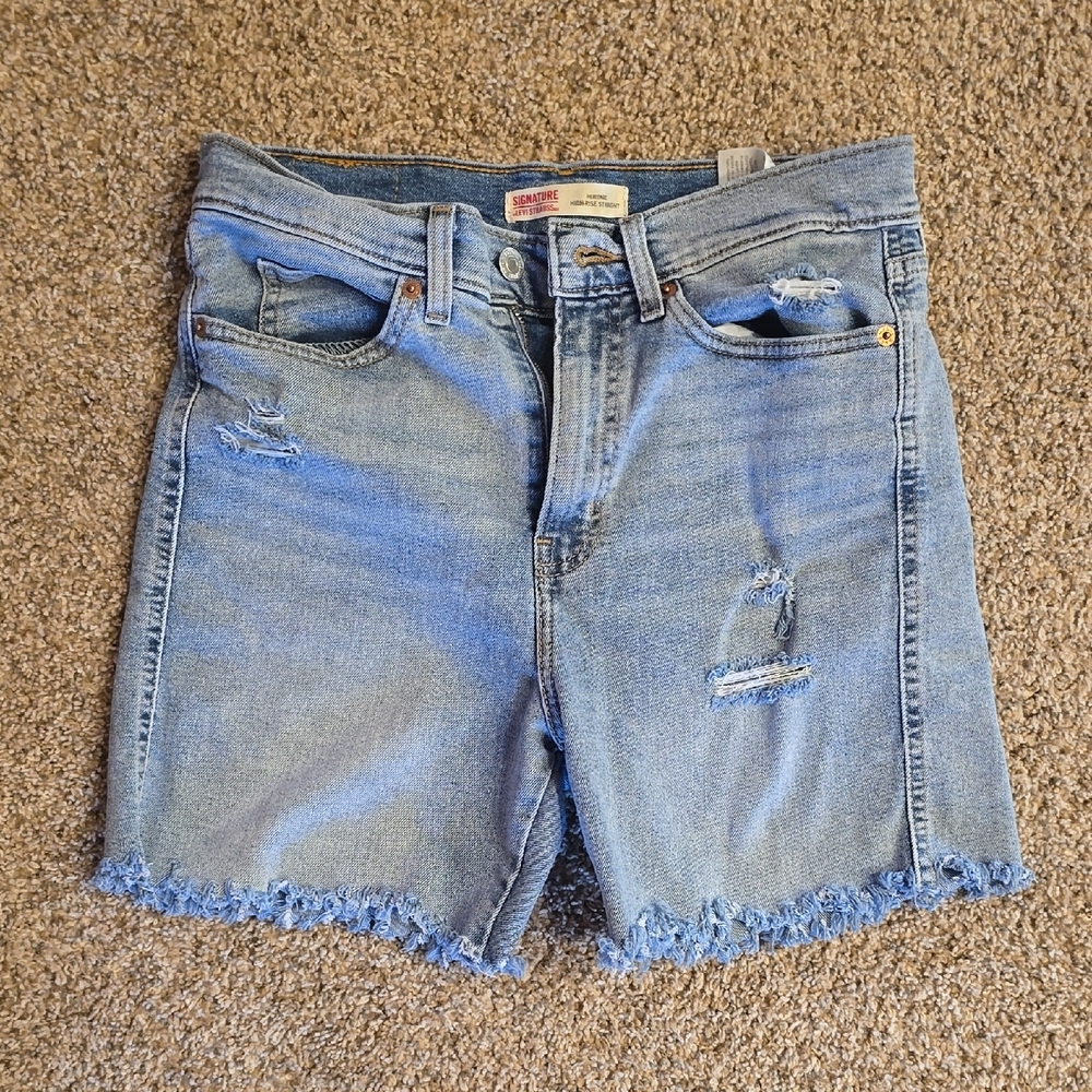 Levi Heritage High-Rise Distressed Denim Shorts (Size 4- W27)